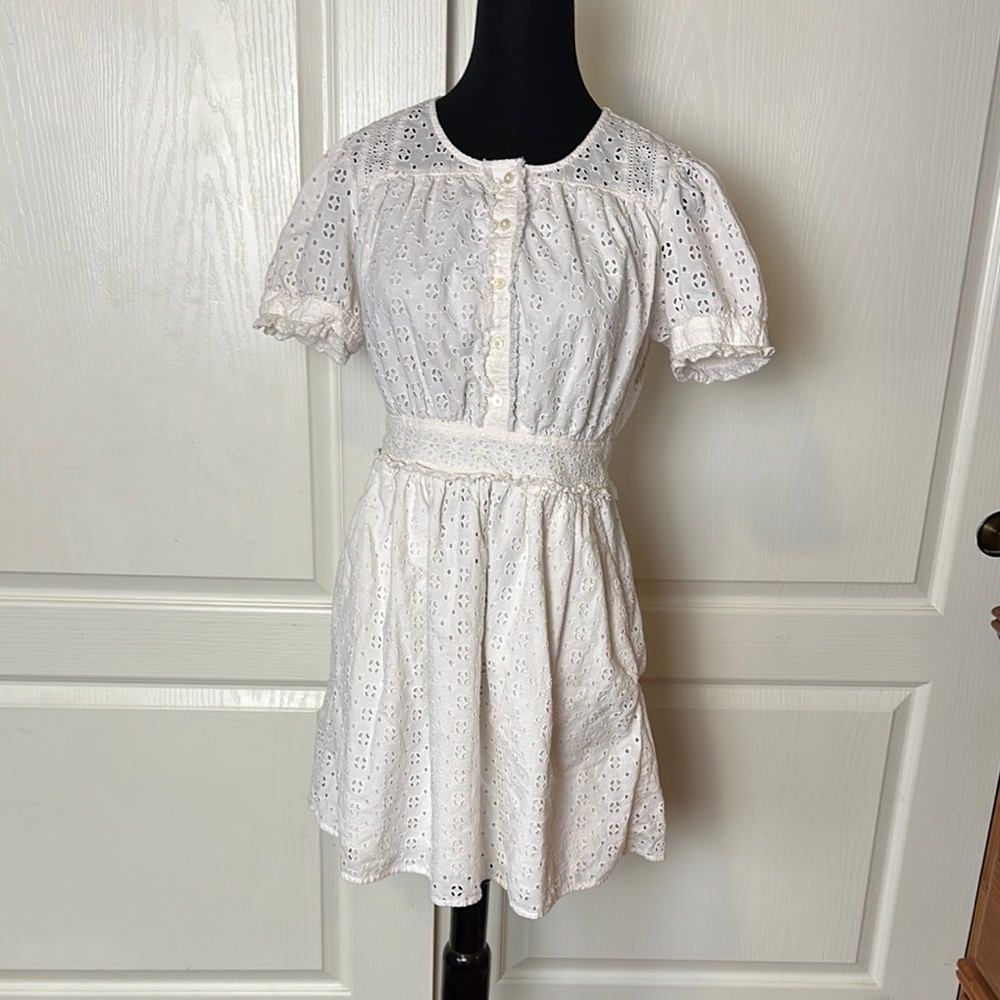 J CREW WHITE EYELET COTTON HALF BUTTON DRESS